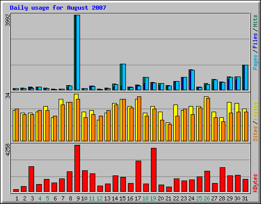 Daily usage for August 2007